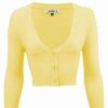 Cardigans | * Mak Sweaters Cropped Cardigan With 3/4 Sleeves In Baby Yellow