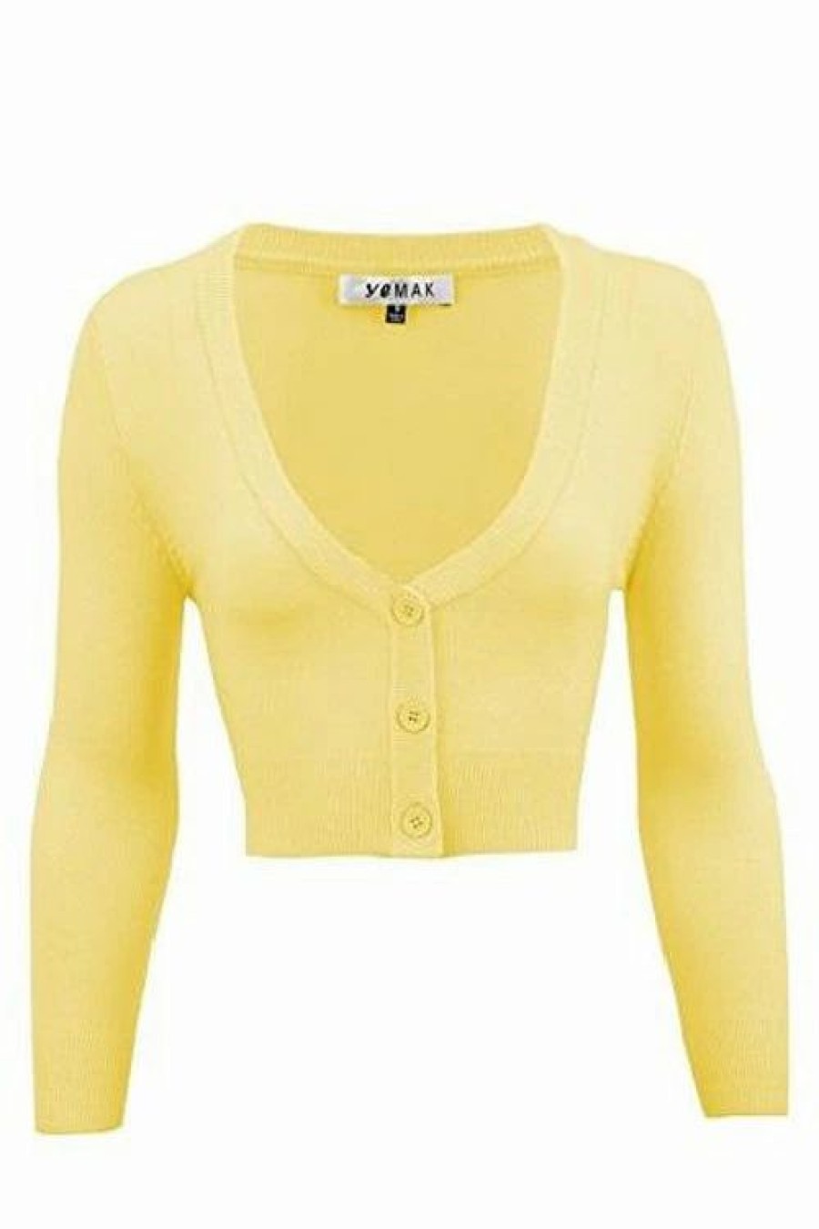 Cardigans | * Mak Sweaters Cropped Cardigan With 3/4 Sleeves In Baby Yellow