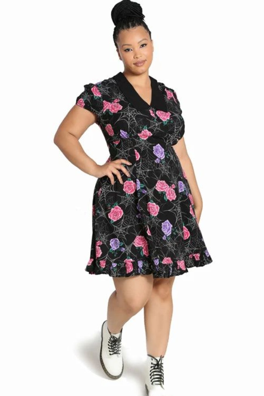 Dark Alternative | * Hell Bunny Eloise Mini Dress Floral Print With Webs