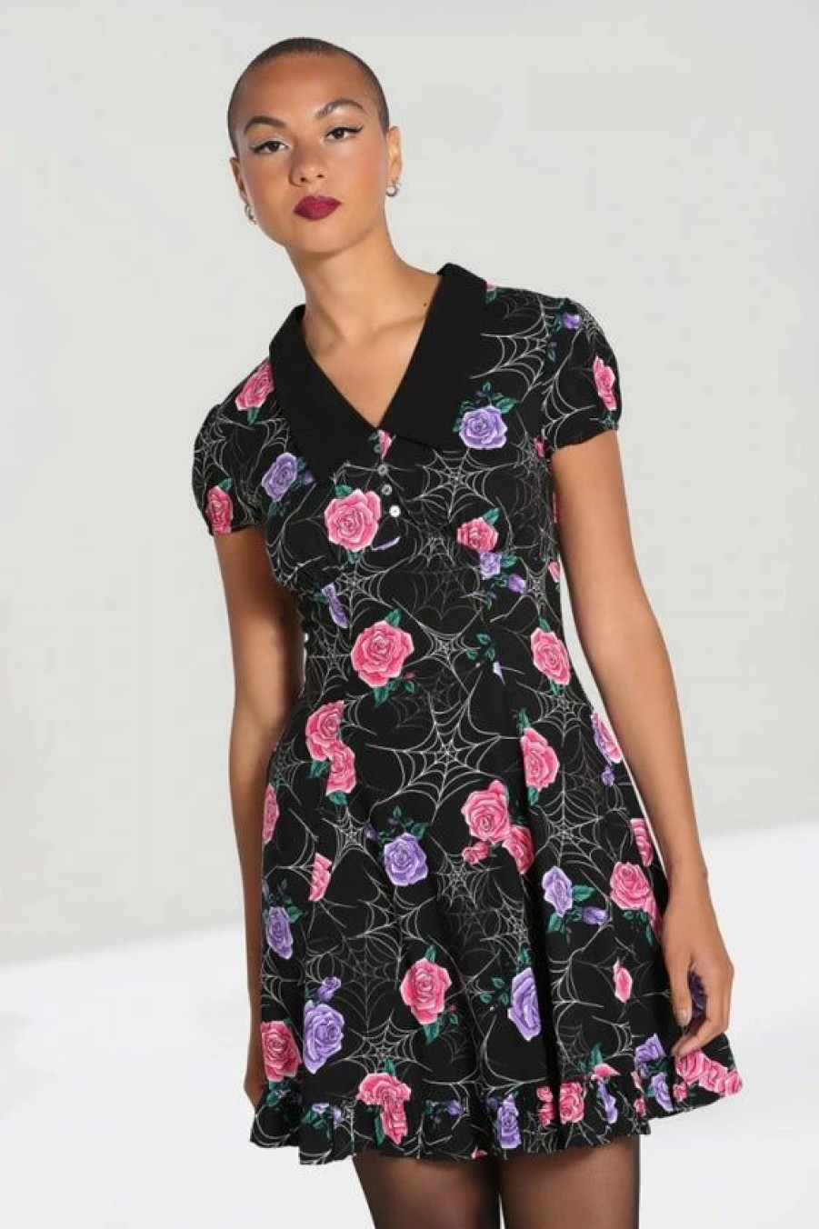 Dark Alternative | * Hell Bunny Eloise Mini Dress Floral Print With Webs