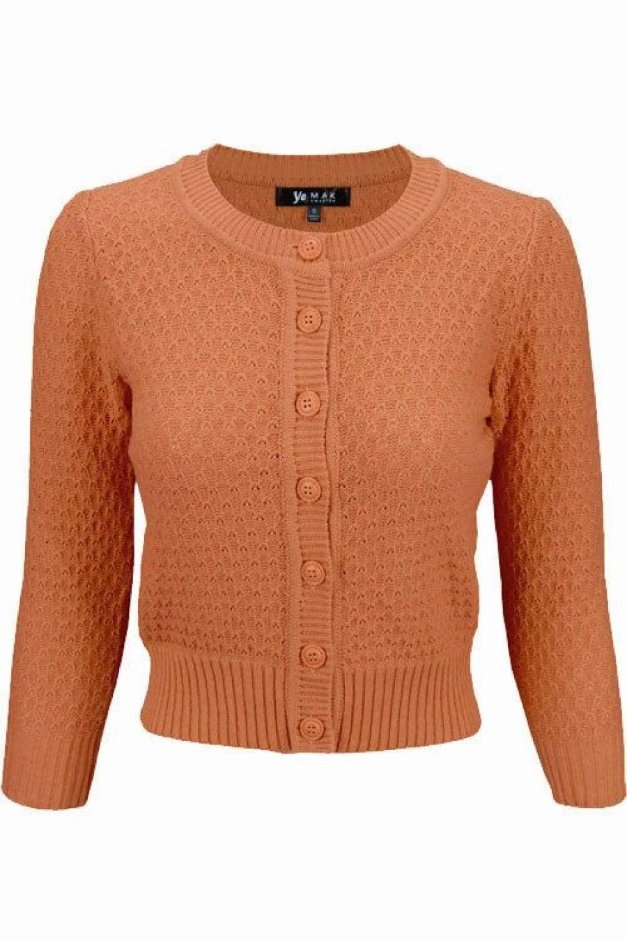 Cardigans | * Mak Sweaters Chunky Vintage Knit Cardigan With 3/4 Sleeves In Dusty Orange