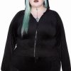 Dark Alternative | * Killstar Just Crew-Sin Velvet Zip Front Long Sleeved Hoodie In Black