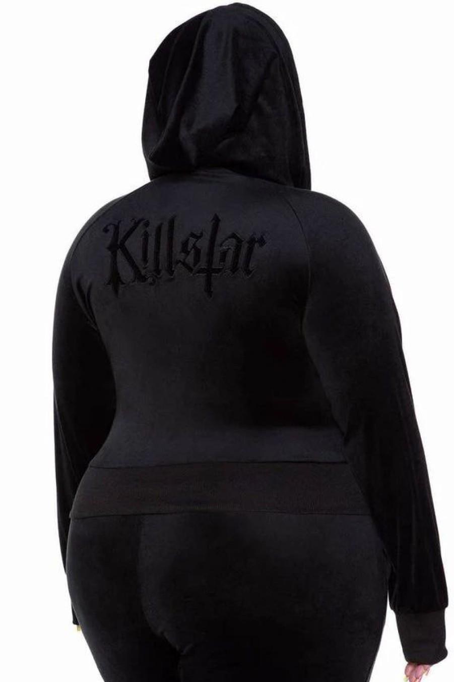 Dark Alternative | * Killstar Just Crew-Sin Velvet Zip Front Long Sleeved Hoodie In Black