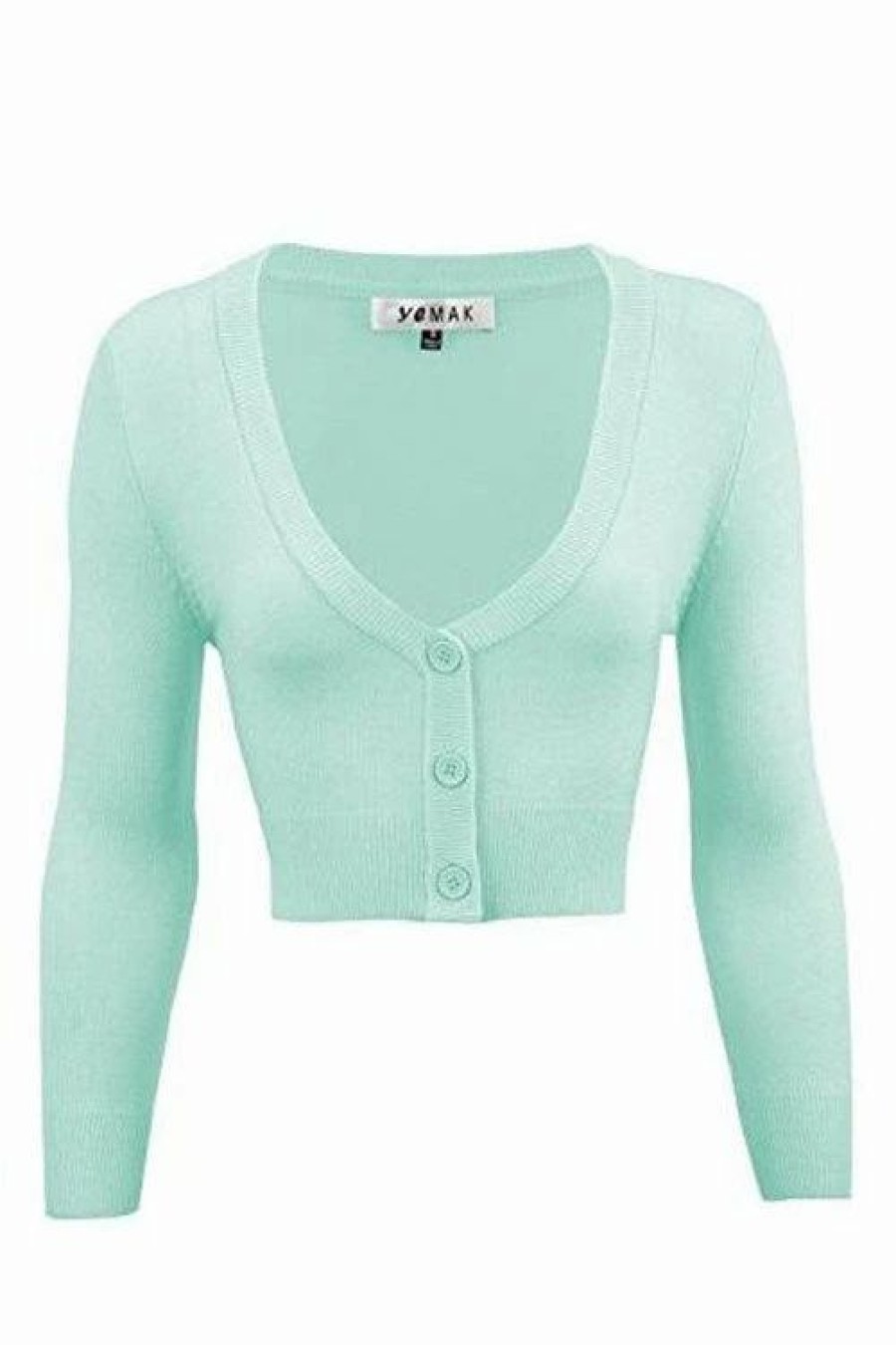 Cardigans | * Mak Sweaters Cropped Cardigan With 3/4 Sleeves In Ice Blue