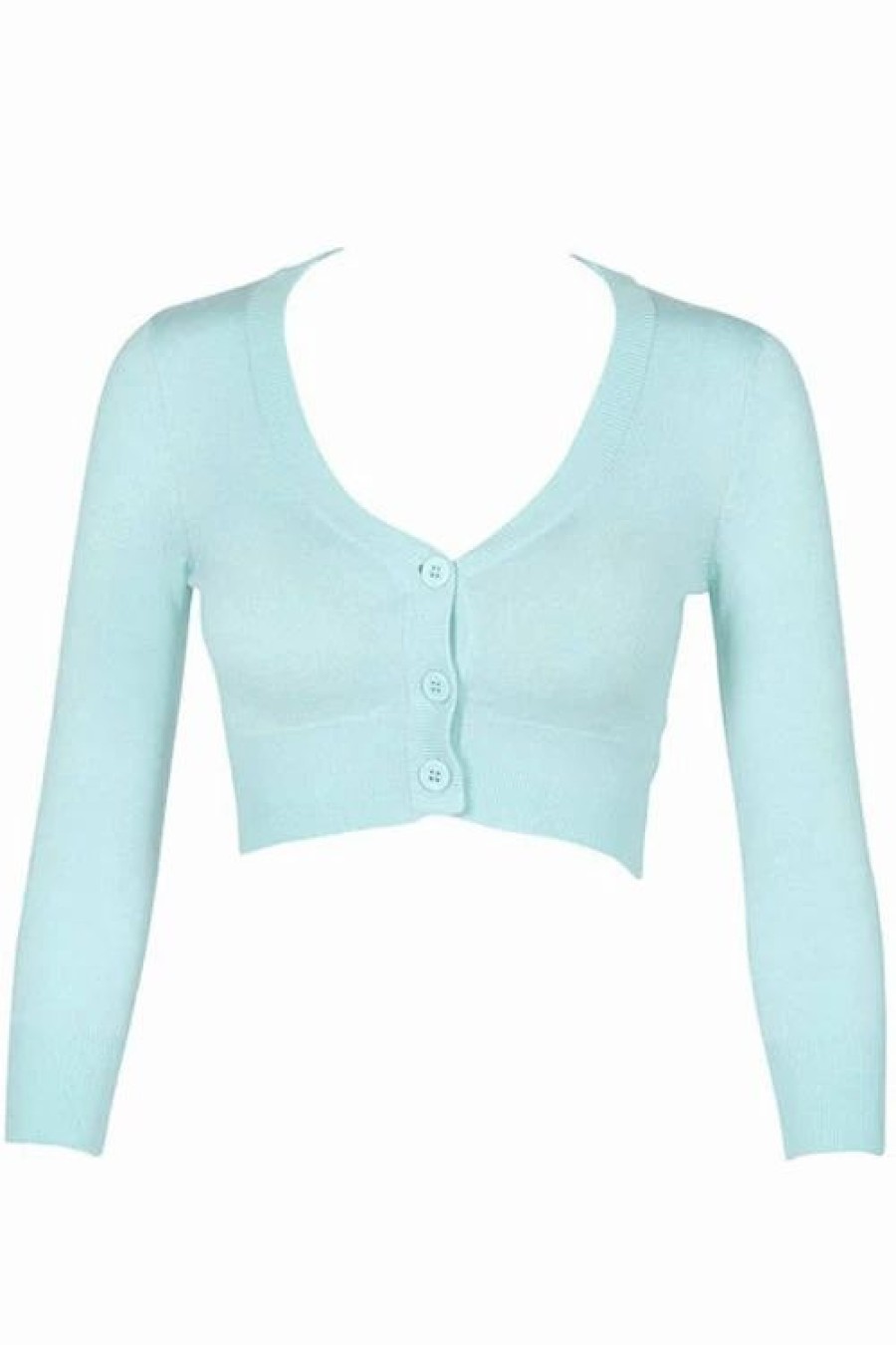 Cardigans | * Mak Sweaters Cropped Cardigan With 3/4 Sleeves In Ice Blue