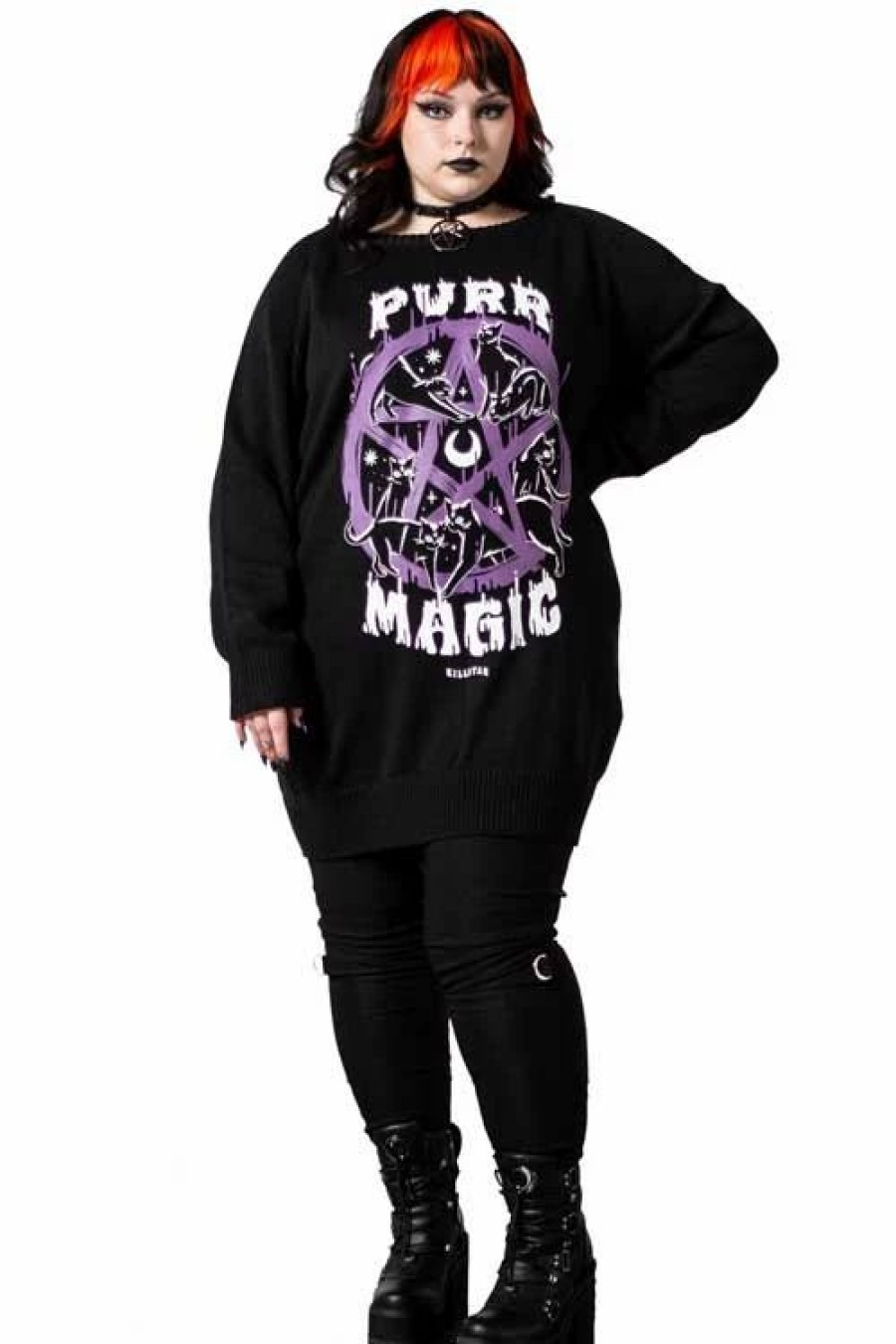 Dark Alternative | * Killstar Purr Magic Knit Sweater Cat Print