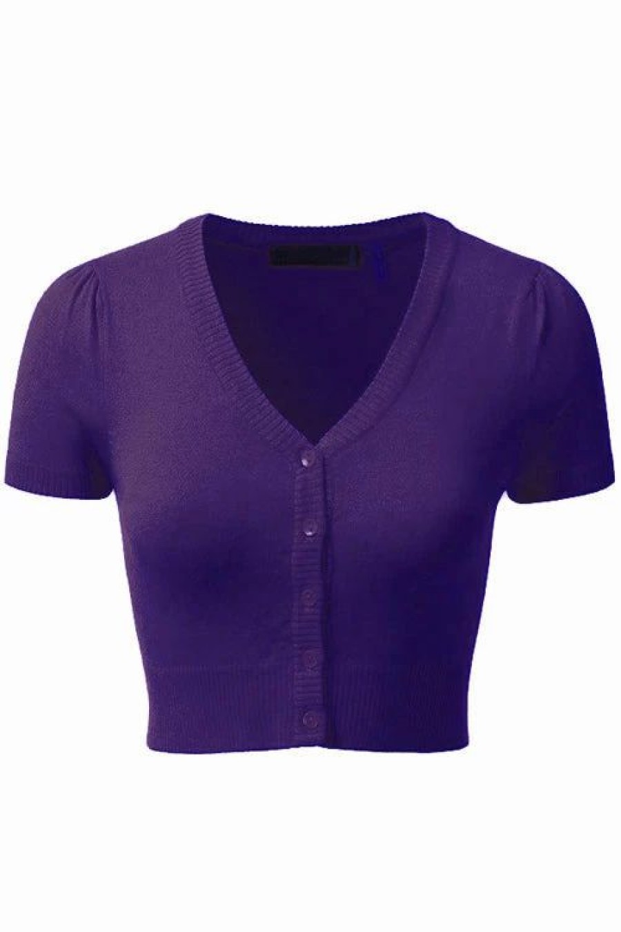 Cardigans | * Mak Sweaters Cropped Cardigan With Short Sleeves In Grape