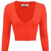 Cardigans | * Mak Sweaters Cropped Cardigan With 3/4 Sleeves In Fiesta Orange