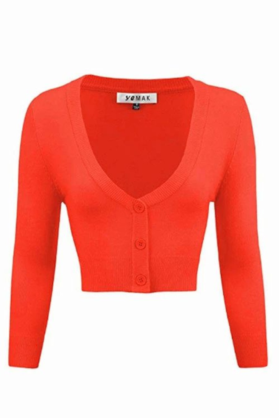 Cardigans | * Mak Sweaters Cropped Cardigan With 3/4 Sleeves In Fiesta Orange