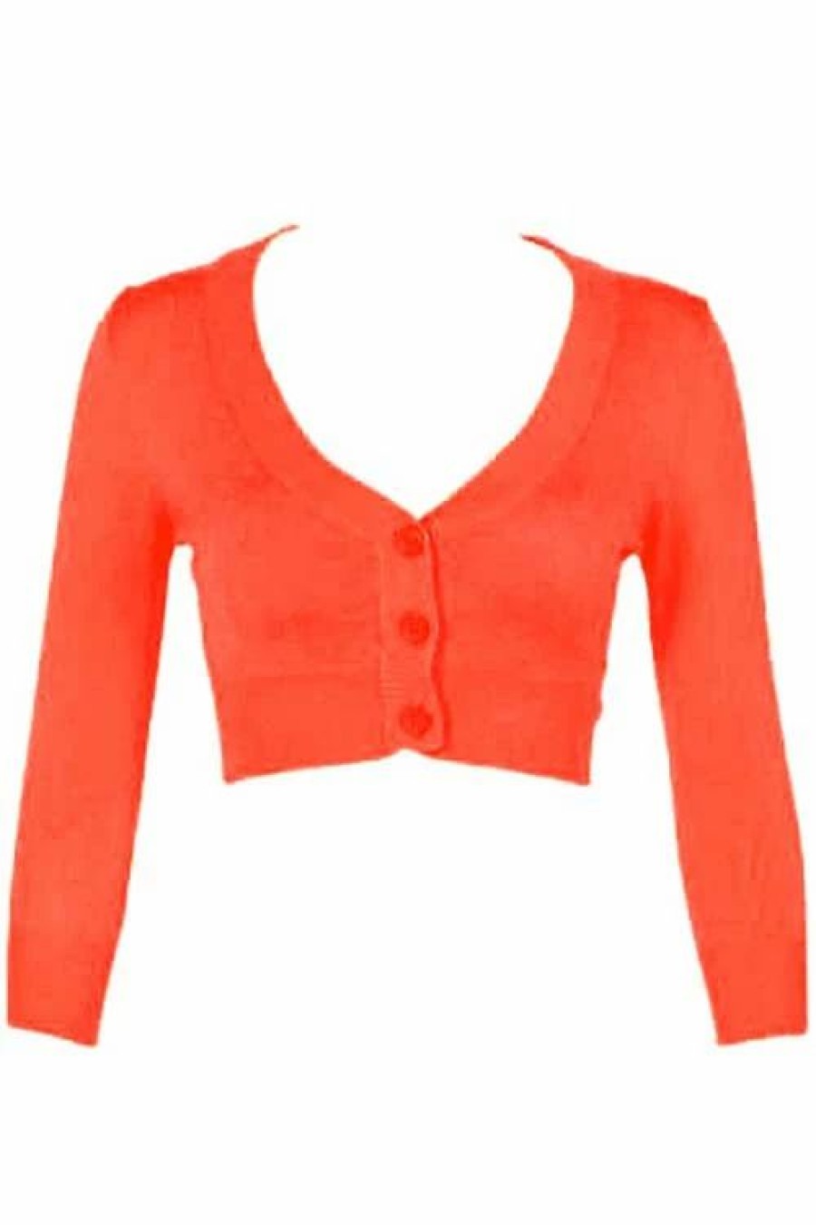 Cardigans | * Mak Sweaters Cropped Cardigan With 3/4 Sleeves In Fiesta Orange