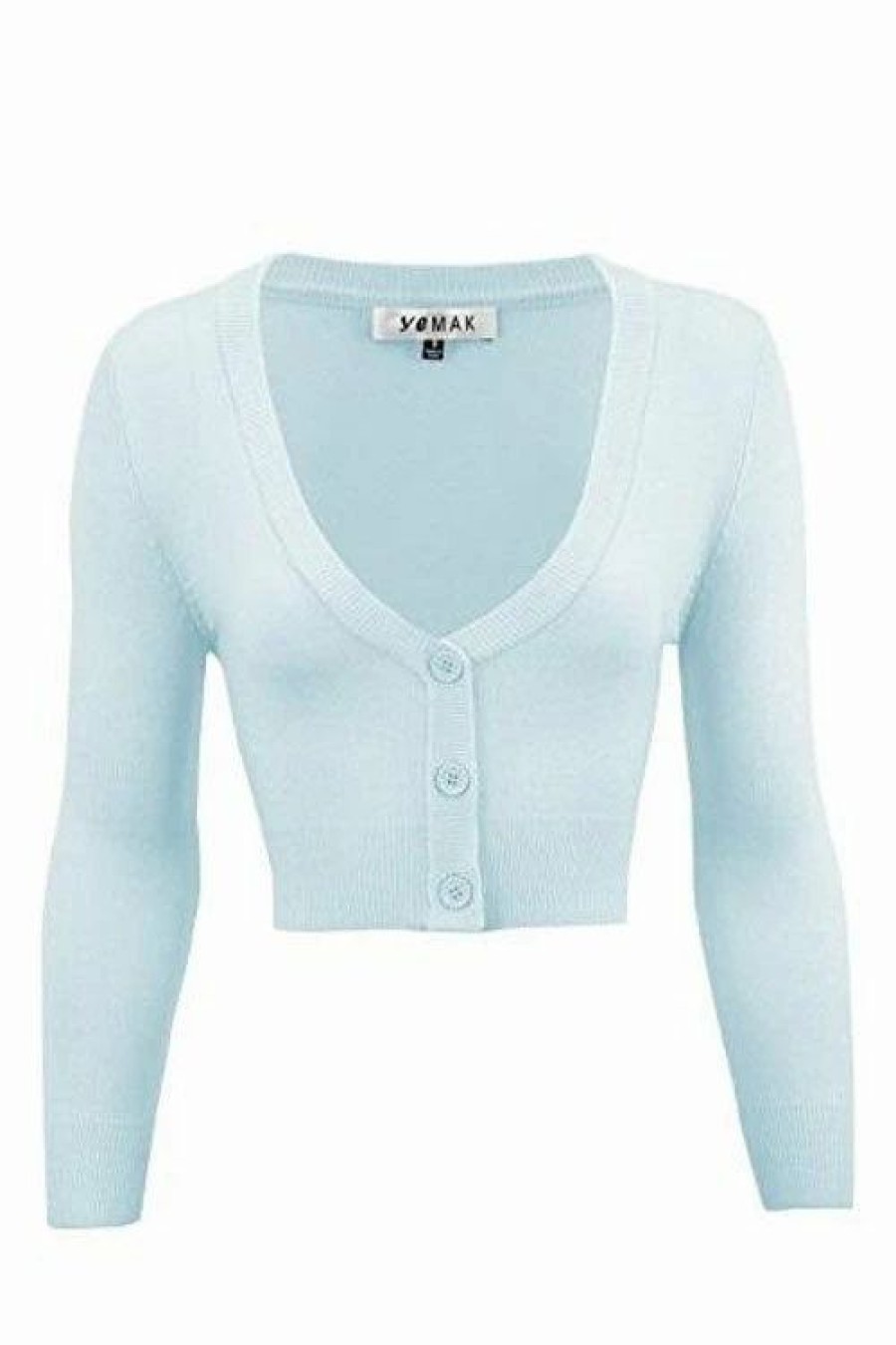 Cardigans | * Mak Sweaters Cropped Cardigan With 3/4 Sleeves In Light Blue