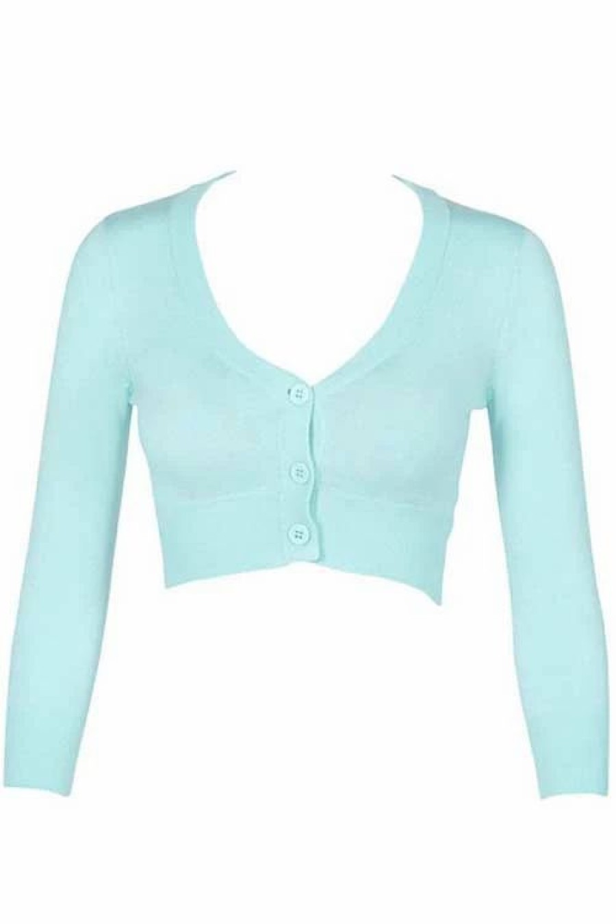 Cardigans | * Mak Sweaters Cropped Cardigan With 3/4 Sleeves In Light Blue