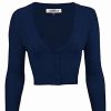 Cardigans | * Mak Sweaters Cropped Cardigan With 3/4 Sleeves In Navy