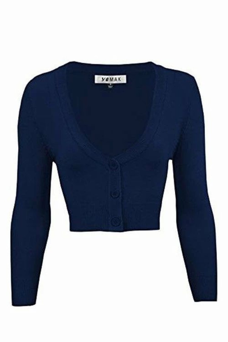 Cardigans | * Mak Sweaters Cropped Cardigan With 3/4 Sleeves In Navy