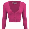 Cardigans | * Mak Sweaters Cropped Cardigan With 3/4 Sleeves In Magenta