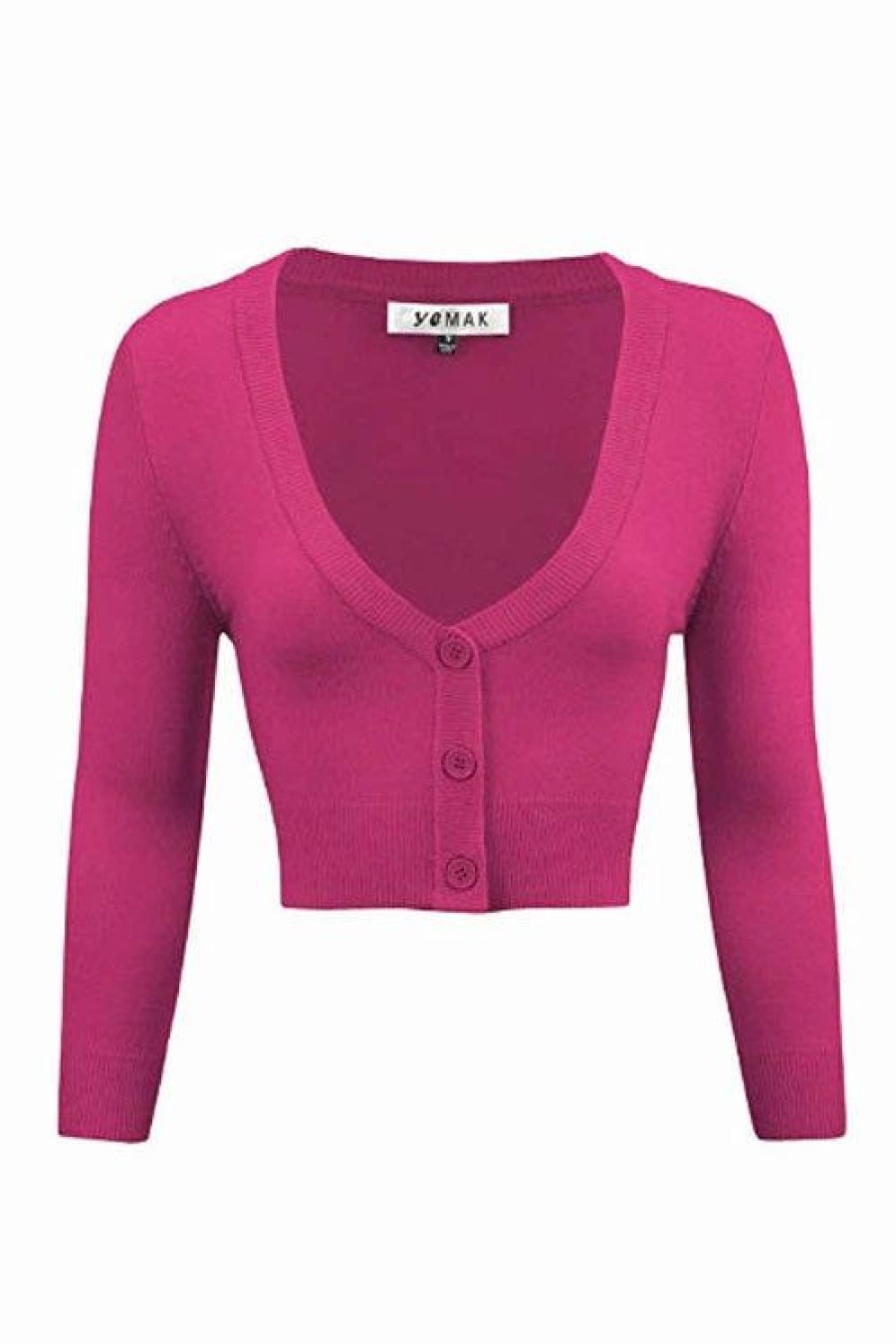 Cardigans | * Mak Sweaters Cropped Cardigan With 3/4 Sleeves In Magenta