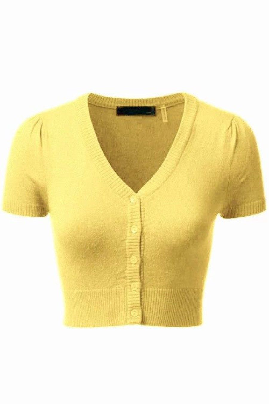 Cardigans | * Mak Sweaters Cropped Cardigan With Short Sleeves In Baby Yellow