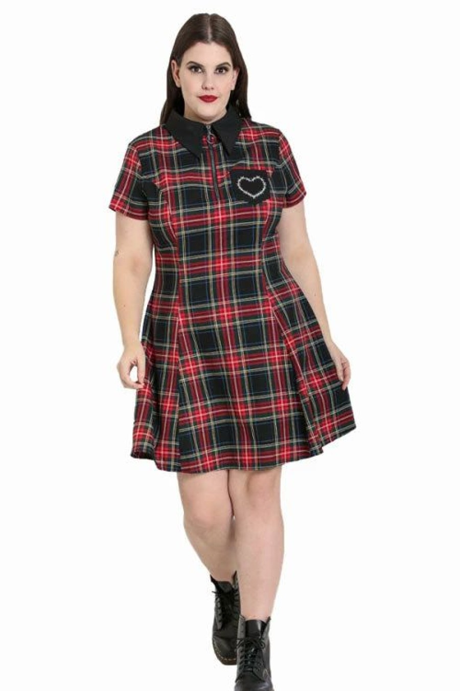 Dark Alternative | * Hell Bunny Heather Mini Dress Tartan With Collar