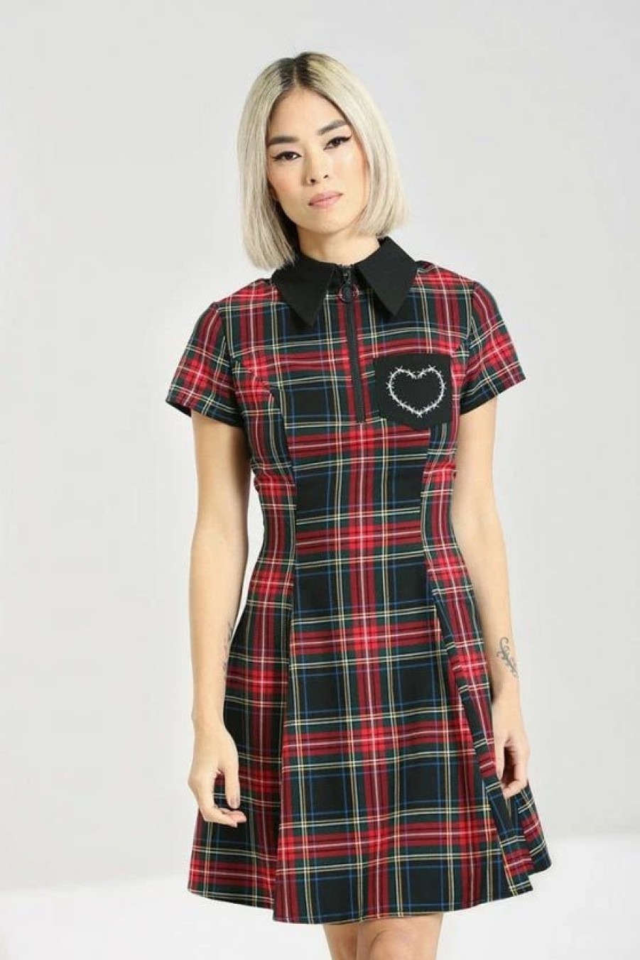 Dark Alternative | * Hell Bunny Heather Mini Dress Tartan With Collar