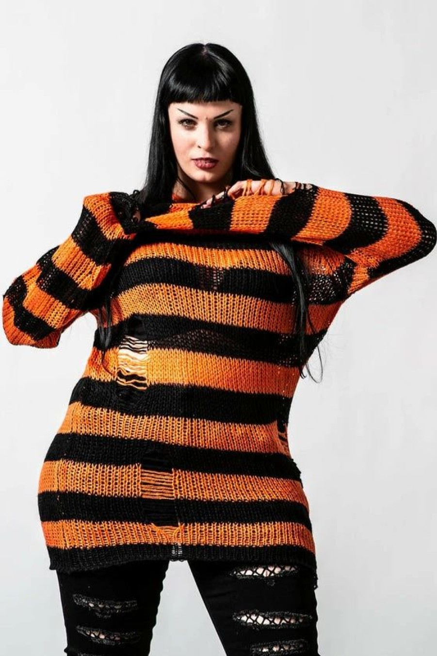 Dark Alternative | * Killstar Pumpkin Punk Knit Sweater Black And Orange