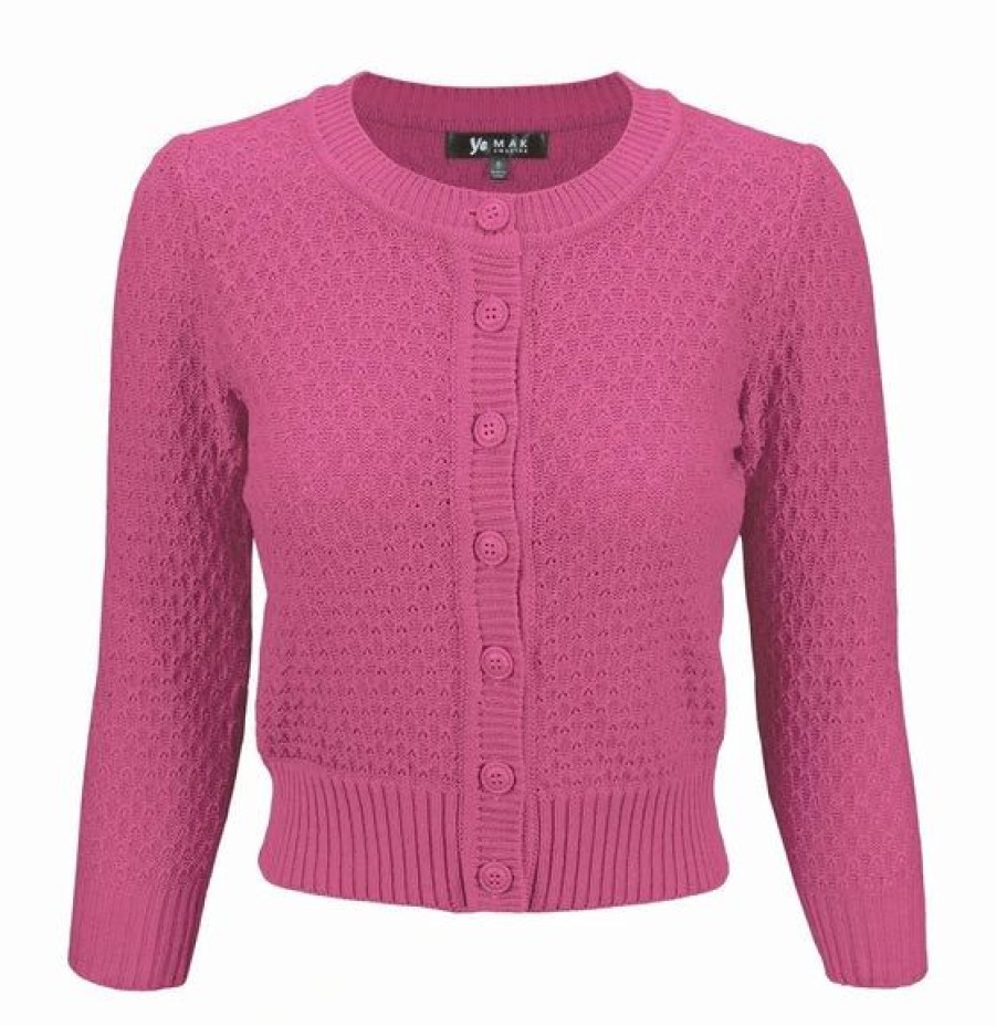 Cardigans | * Mak Sweaters Chunky Vintage Knit Cardigan With 3/4 Sleeves In Magenta