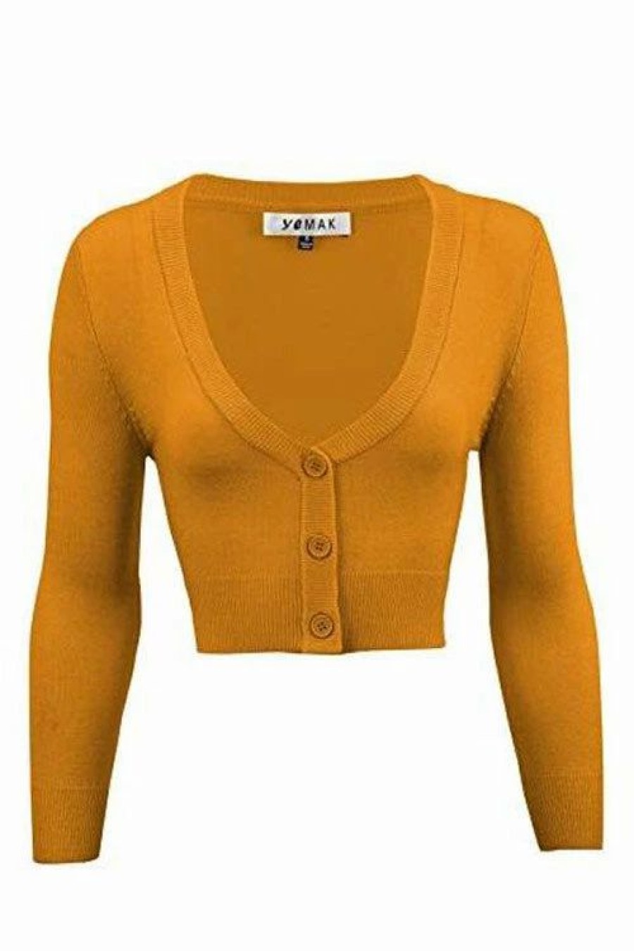 Cardigans | * Mak Sweaters Cropped Cardigan With 3/4 Sleeves In Bronze (Mustard)