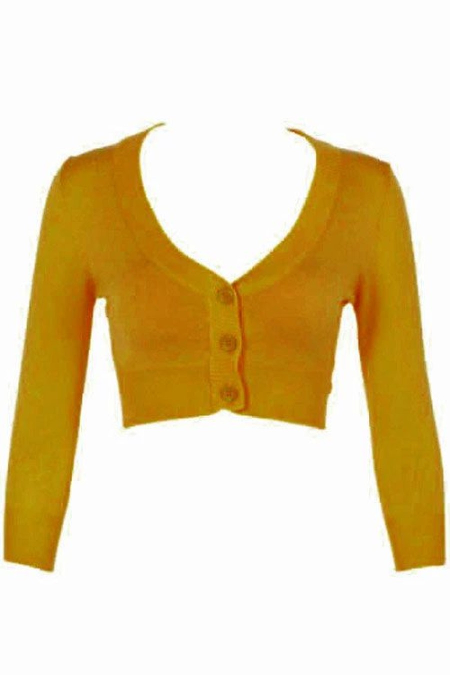 Cardigans | * Mak Sweaters Cropped Cardigan With 3/4 Sleeves In Bronze (Mustard)