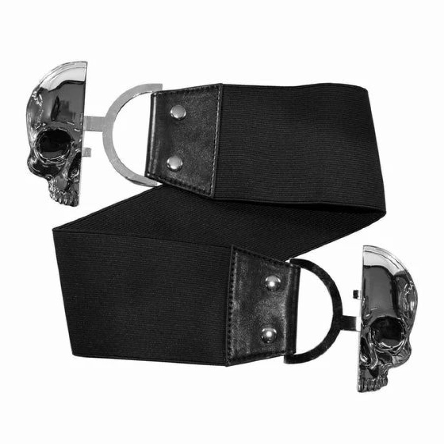 Dark Alternative | * Kreepsville 666 Elastic Belt With Skull Buckle In Black