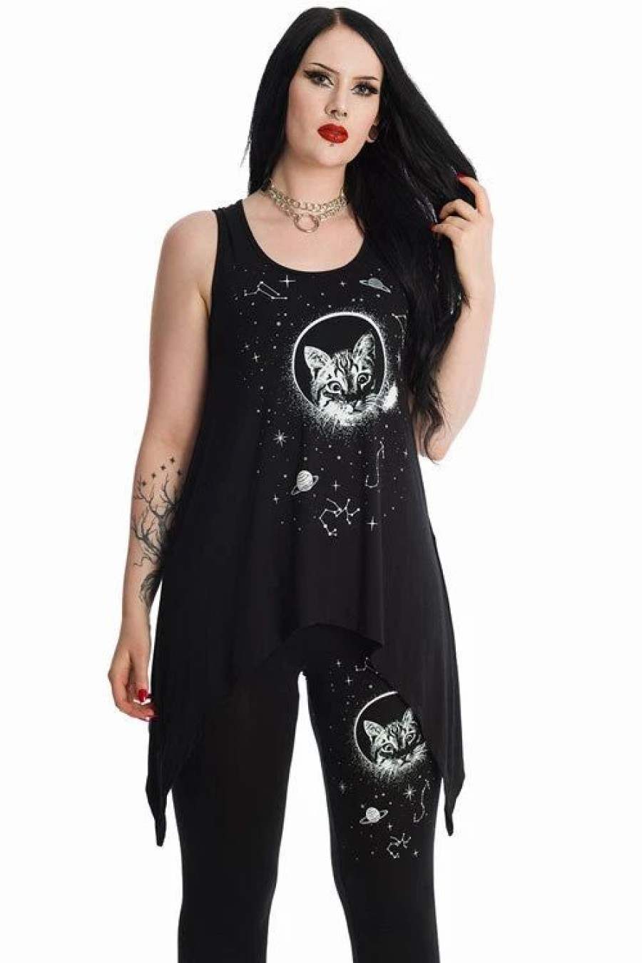 Dark Alternative | * Banned Space Cat Asymmetric Hem Top