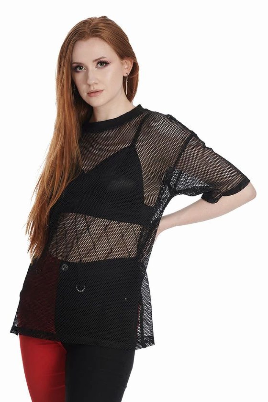 Dark Alternative | * Banned Mesh Magic Long Oversized Top Goth