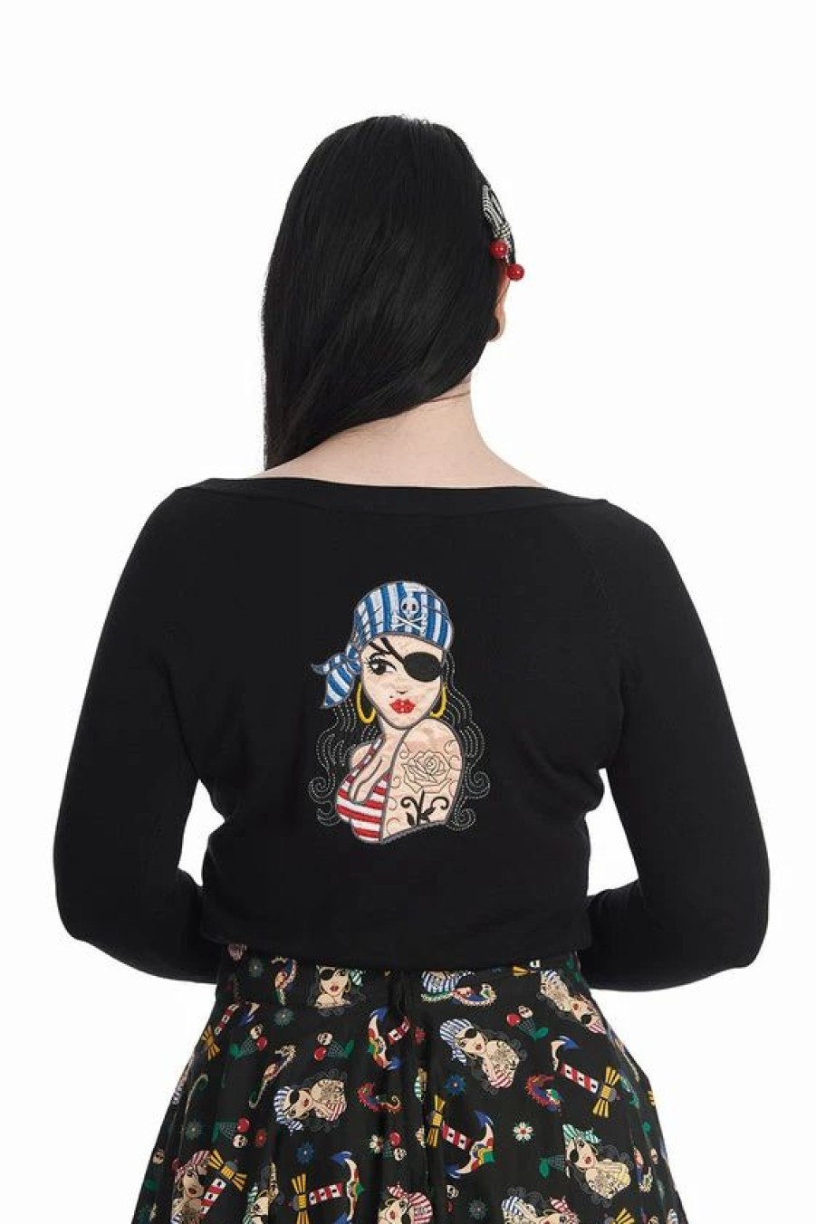 Dark Alternative | * Banned Anchor Pin Up Jumper In Black Pirate Skulls Back Embroidery