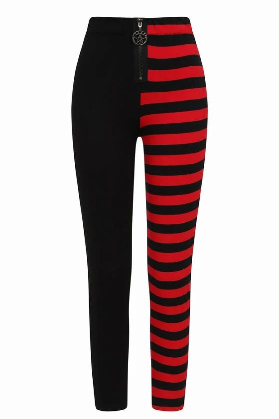 Dark Alternative | * Banned Half Black Half Stripe Leggings In Black & Red