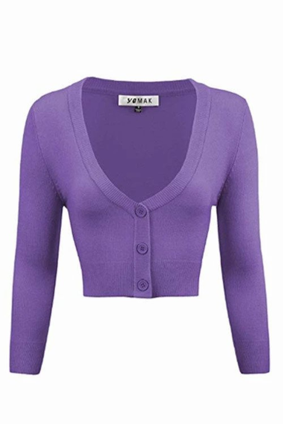 Cardigans | * Mak Sweaters Cropped Cardigan With 3/4 Sleeves In Blueberry