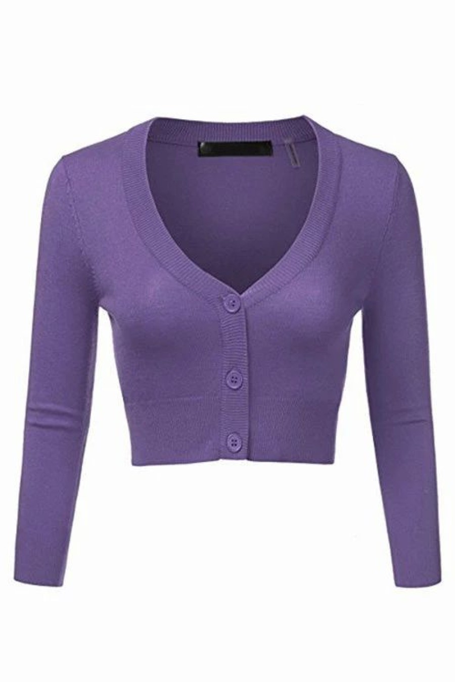 Cardigans | * Mak Sweaters Cropped Cardigan With 3/4 Sleeves In Blueberry