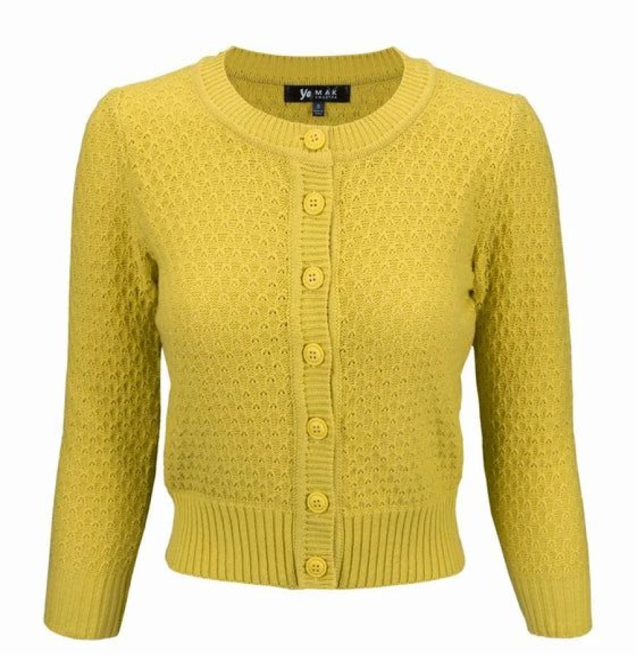 Cardigans | * Mak Sweaters Chunky Vintage Knit Cardigan With 3/4 Sleeves In Honey