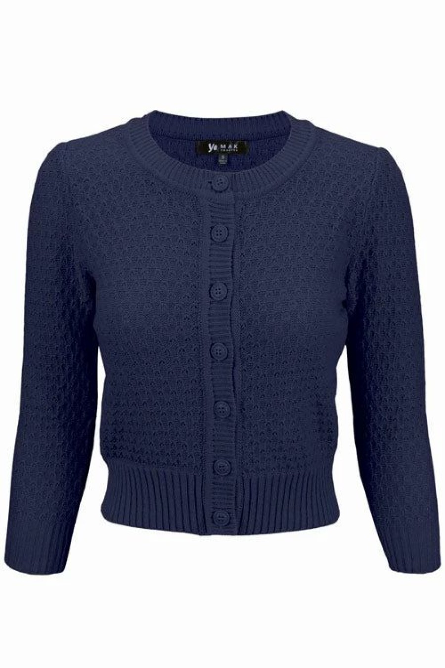 Cardigans | * Mak Sweaters Chunky Vintage Knit Cardigan With 3/4 Sleeves In Navy