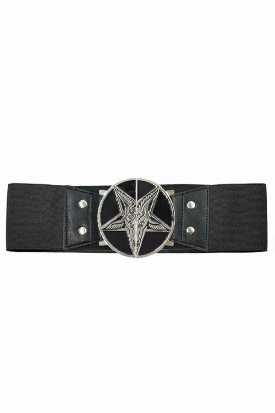 Dark Alternative | * Kreepsville 666 Elastic Belt With Goat Head Baphomet Buckle In Black