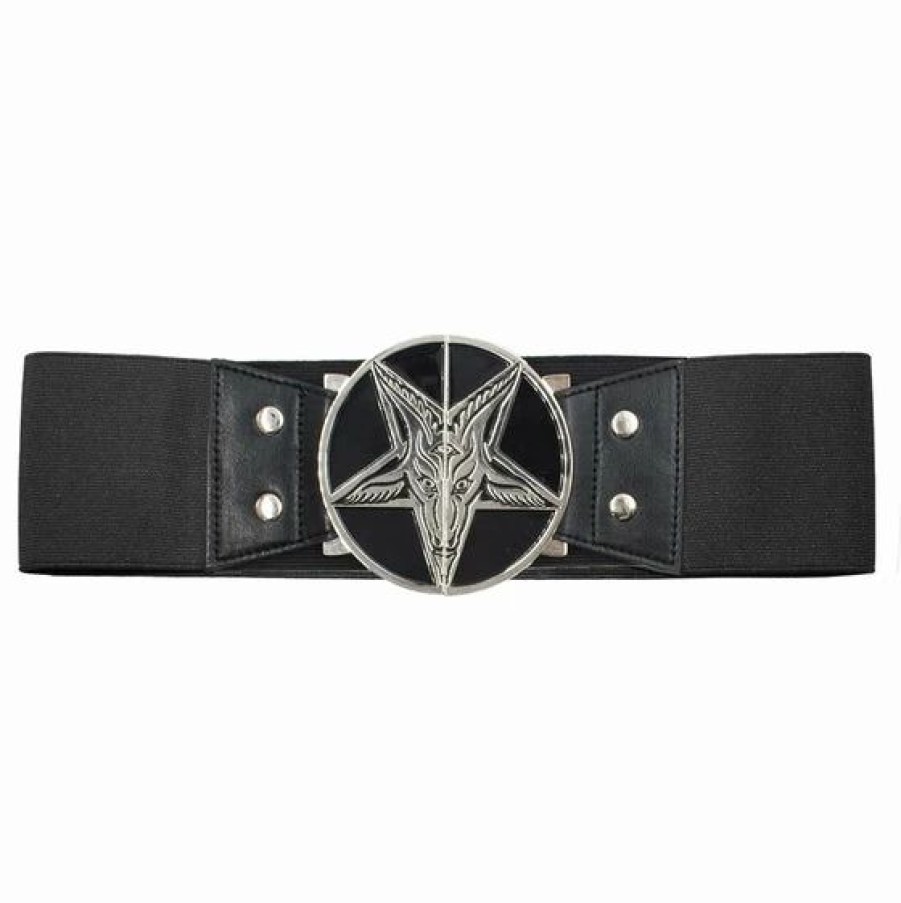 Dark Alternative | * Kreepsville 666 Elastic Belt With Goat Head Baphomet Buckle In Black