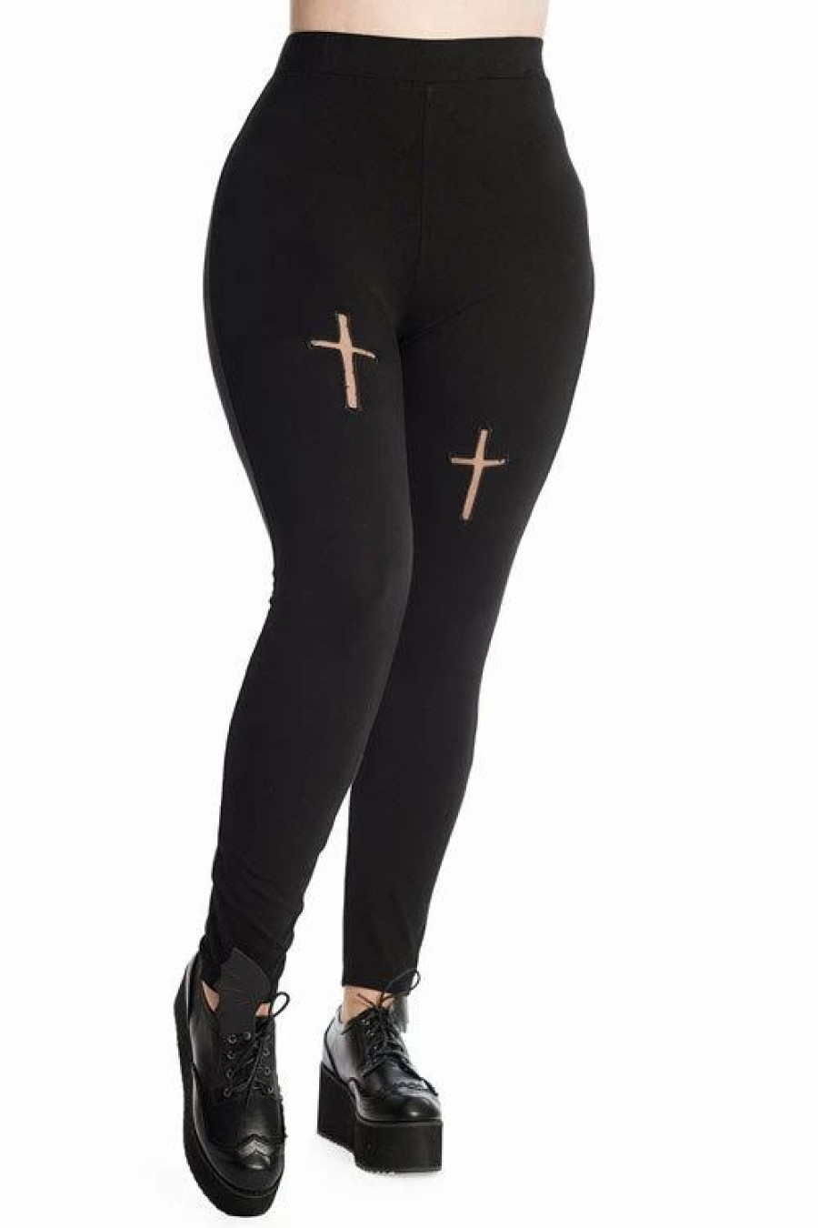 Dark Alternative | * Banned Mina Leggings In Black With Cross Crucifix Cut Outs Stretchy