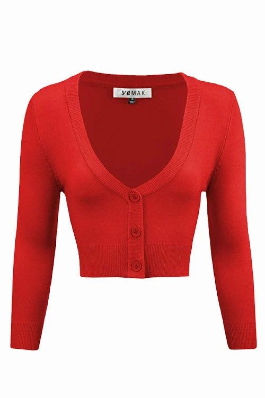 Cardigans | * Mak Sweaters Cropped Cardigan With 3/4 Sleeves In Tomato