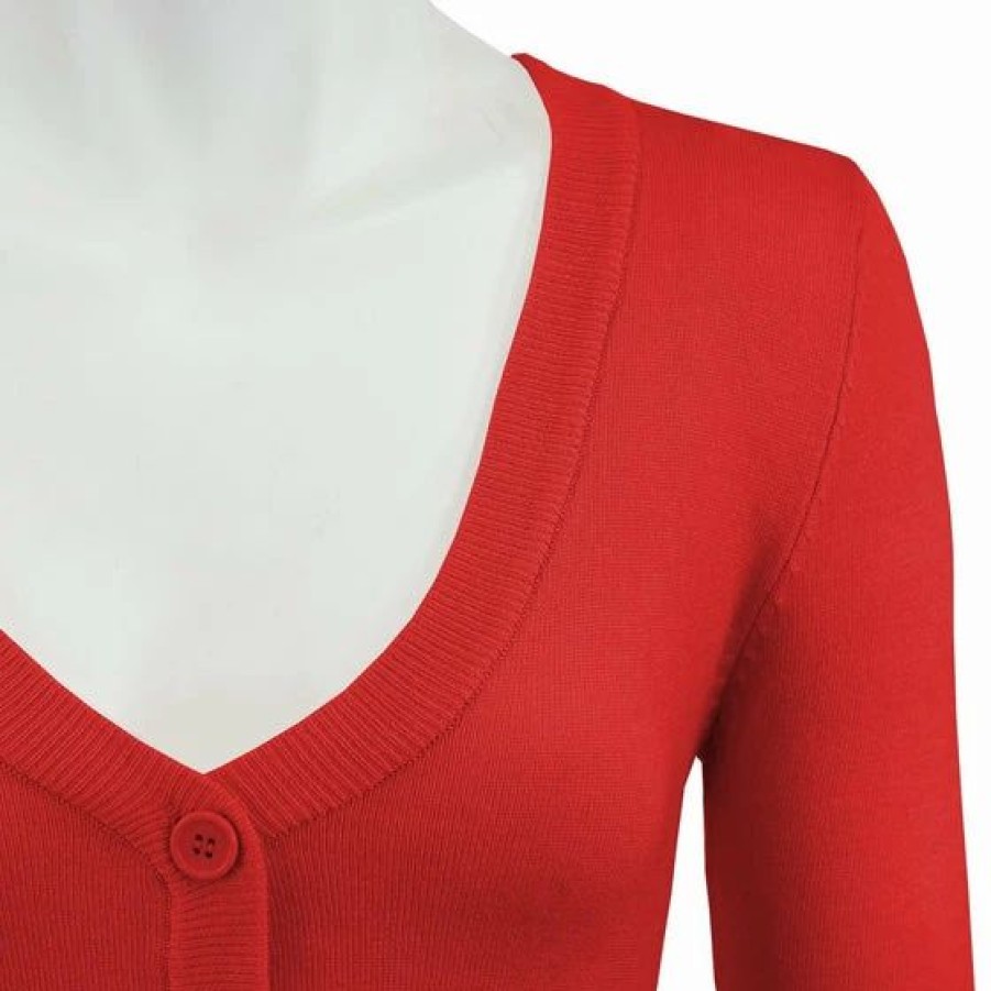 Cardigans | * Mak Sweaters Cropped Cardigan With 3/4 Sleeves In Tomato