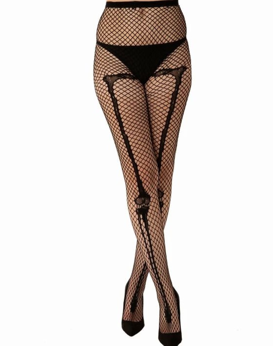 Dark Alternative | * Pamela Mann Hosiery Fishnet Skeleton Bones Tights In Black