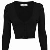 Cardigans | * Mak Sweaters Cropped Cardigan With 3/4 Sleeves In Black