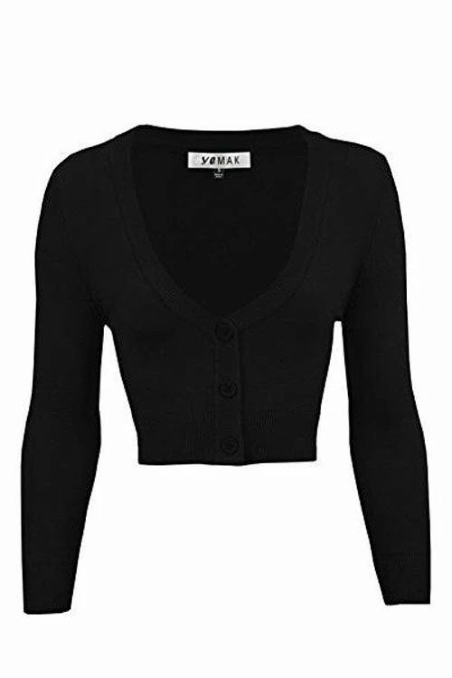 Cardigans | * Mak Sweaters Cropped Cardigan With 3/4 Sleeves In Black