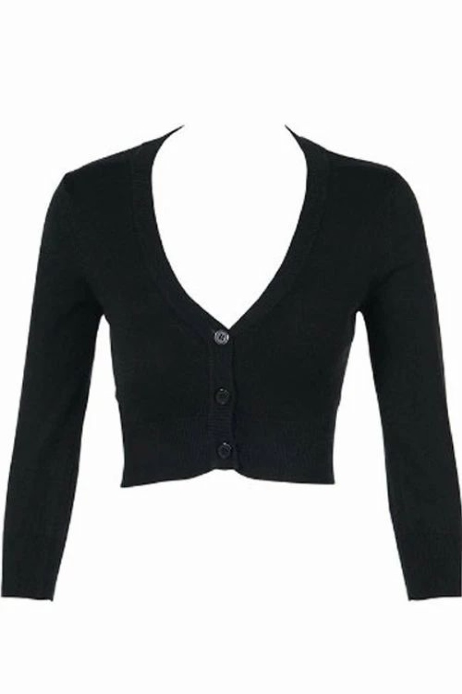 Cardigans | * Mak Sweaters Cropped Cardigan With 3/4 Sleeves In Black