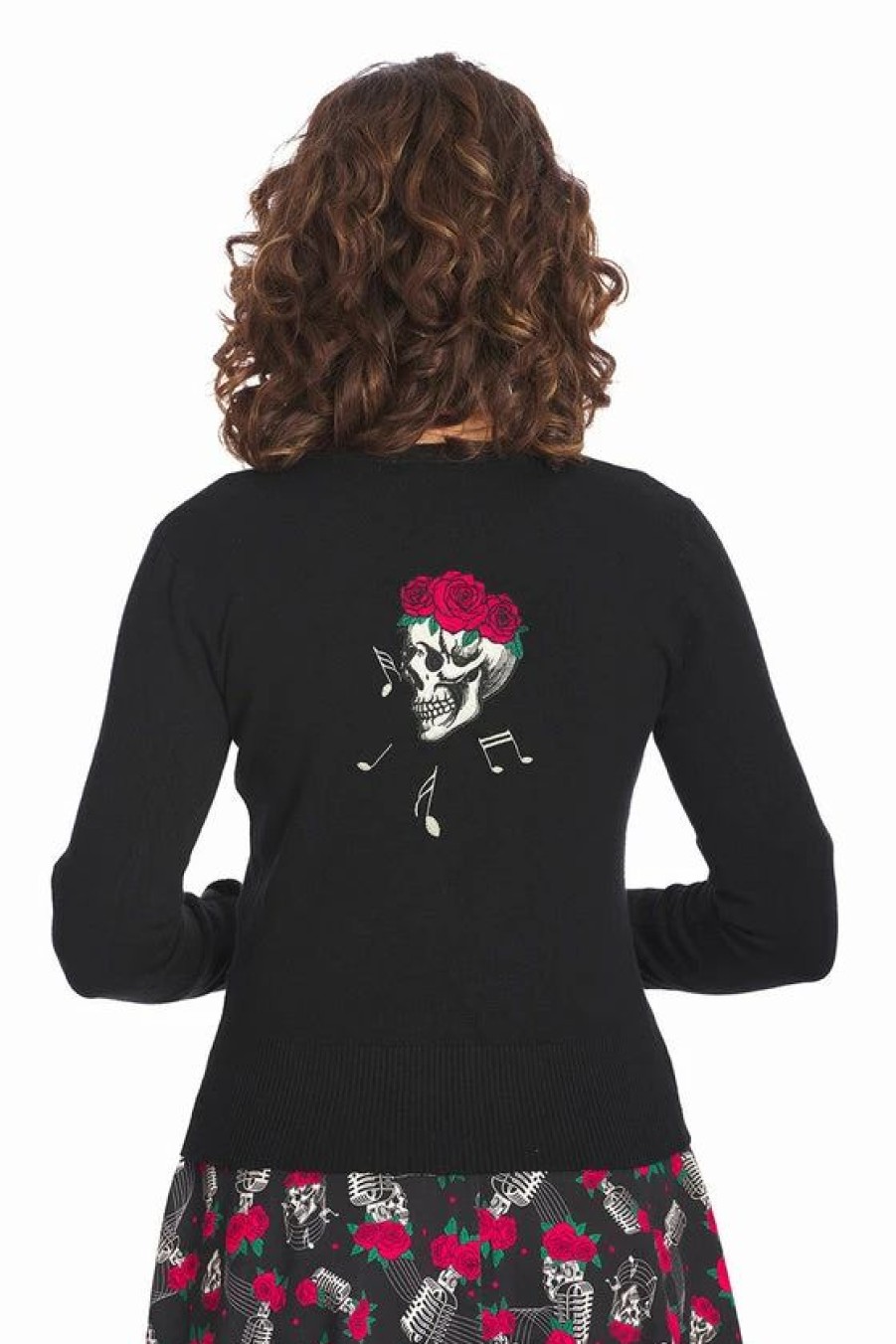 Dark Alternative | * Banned Nashville Singing Rose Vintage Inspired Embroidered Cardigan In Black With Microphone Detailing