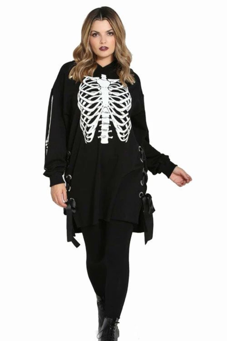 Coats, Capes & Jackets | * Hell Bunny Skeleton Oversized Hoodie Dress Loungewear Collection