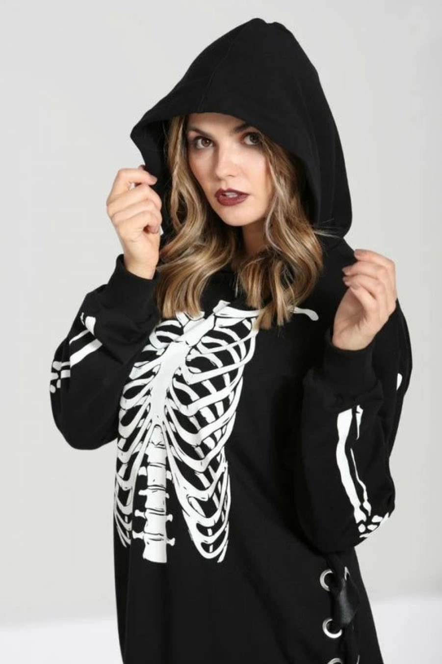 Coats, Capes & Jackets | * Hell Bunny Skeleton Oversized Hoodie Dress Loungewear Collection