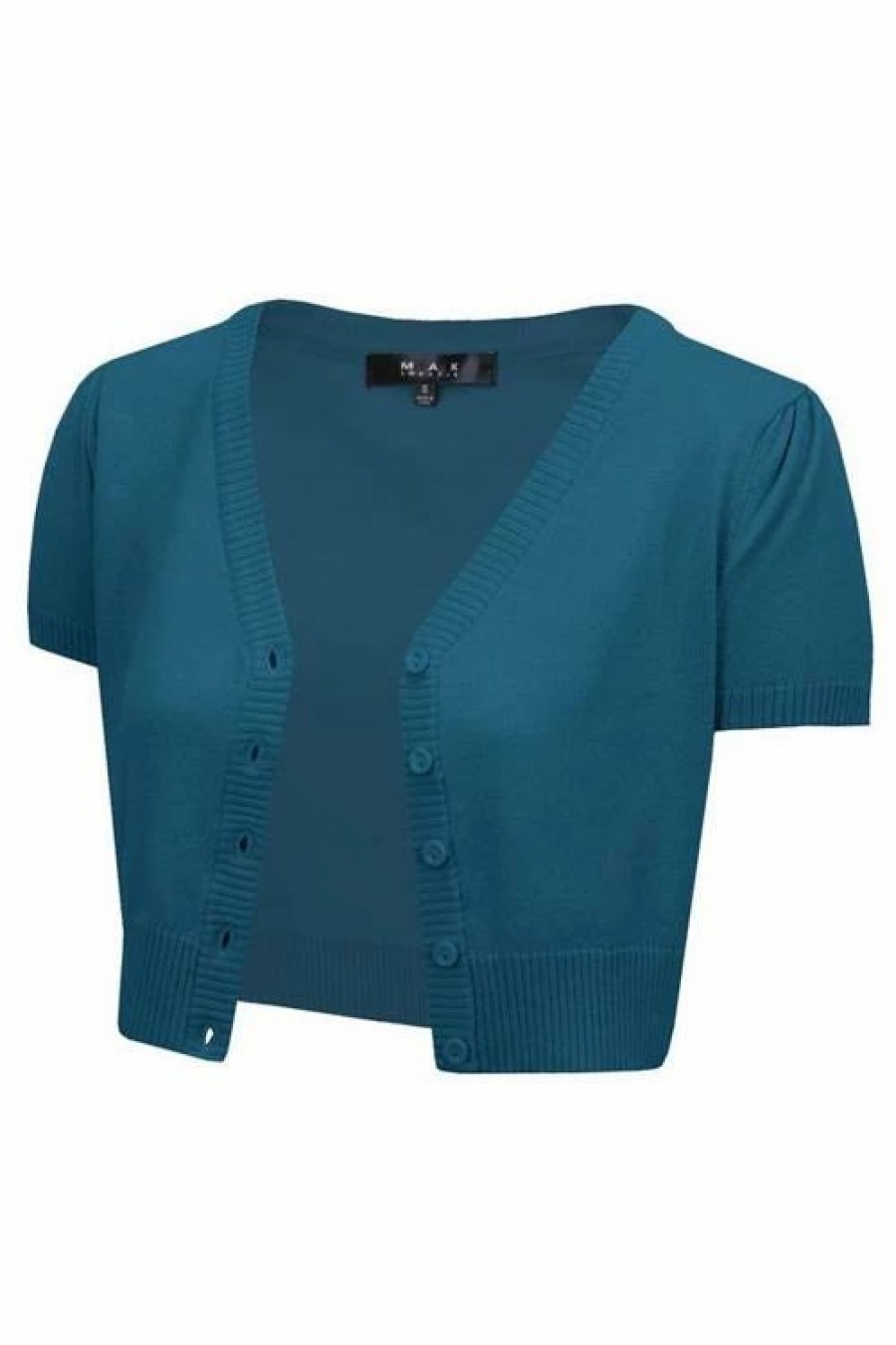 Cardigans | * Mak Sweaters Cropped Cardigan With Short Sleeves In Teal Blue