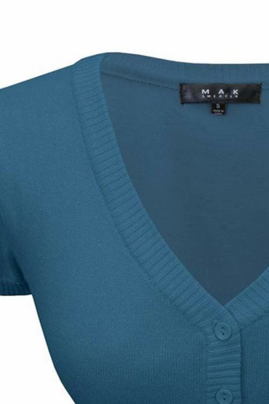 Cardigans | * Mak Sweaters Cropped Cardigan With Short Sleeves In Teal Blue